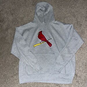 St Louis Cardinals Logo Hoodie Mens Large Majestic Embroidered MLB Baseball Gray